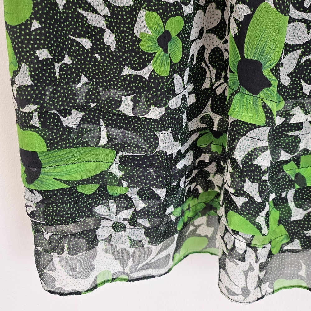 Solemio Green Floral Polka Dot Tiered Ruffle Cami Top Dress M - Picture 5 of 6